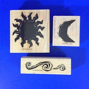 Stampin Up Celestial Skies 3 Stamps Moon Sun Wind 1995 Retired Missing Stars